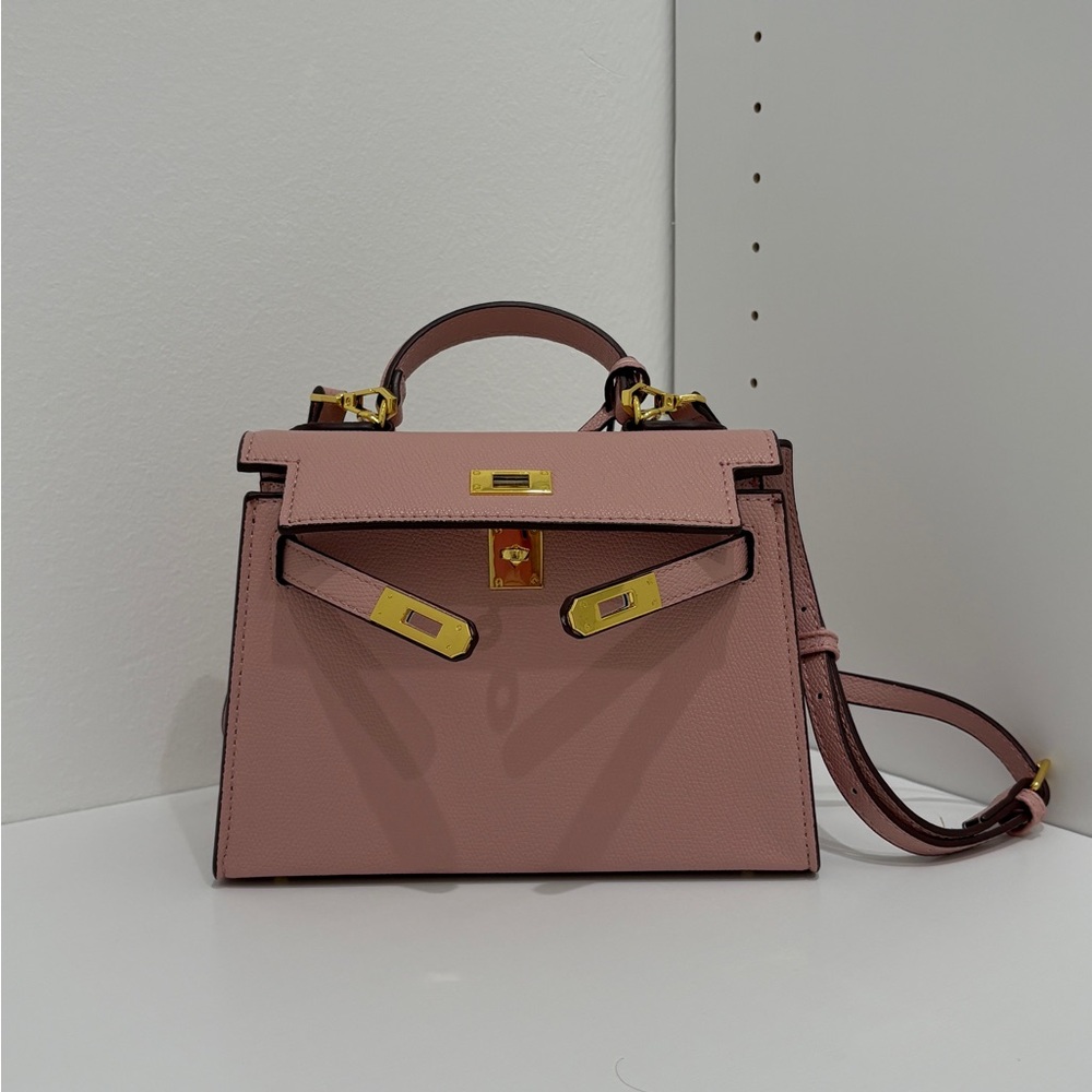 Designer inspired handbag in Pink and Gold plated hardware
